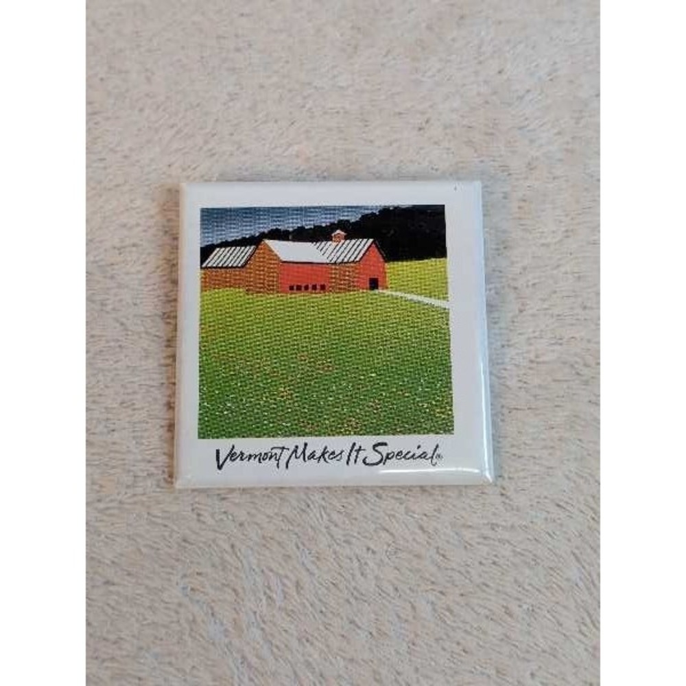Vermont Barn Landscape Square Pin Button Badge New England Folk Art